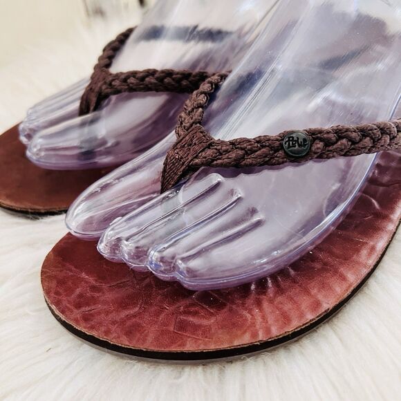 Maj Pole Brown Leather Braided Earthy Boho Slip on Thong Sandals - Size 9 - Picture 2 of 5